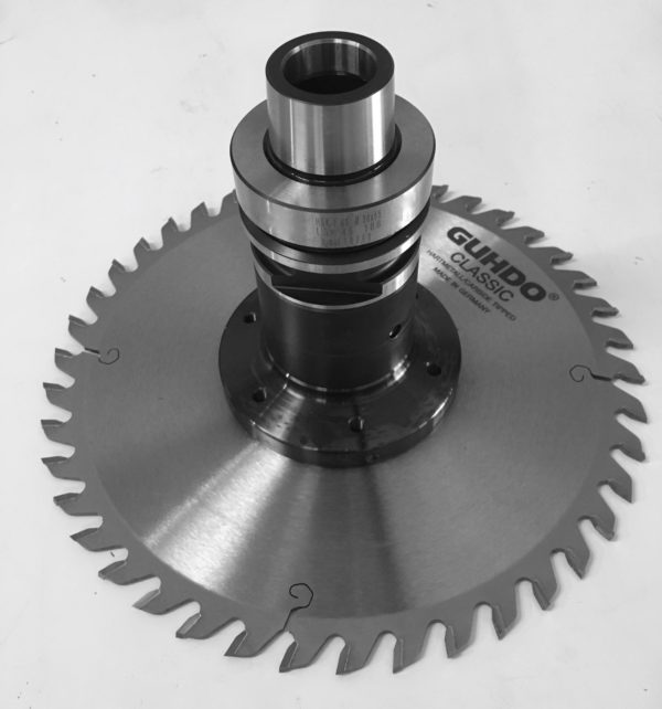 Saw Blade mounted on HSK Arbor Adapter for CNC Machining