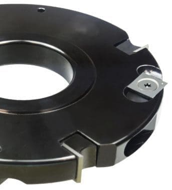 GUHDO Lamello grooving blade side view showing replaceable carbide insert and 4mm thickness