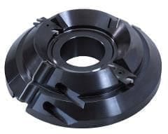 Heavy-duty circular cutter head featuring radial carbide insert slots and center bore mounting for precision grooving in hardwood flooring production