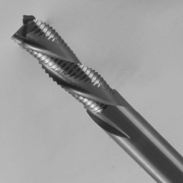 3-flute rougher downcut solid carbide router bit for fast material removal in wood MDF and particle board with right-hand rotation for CNC machining