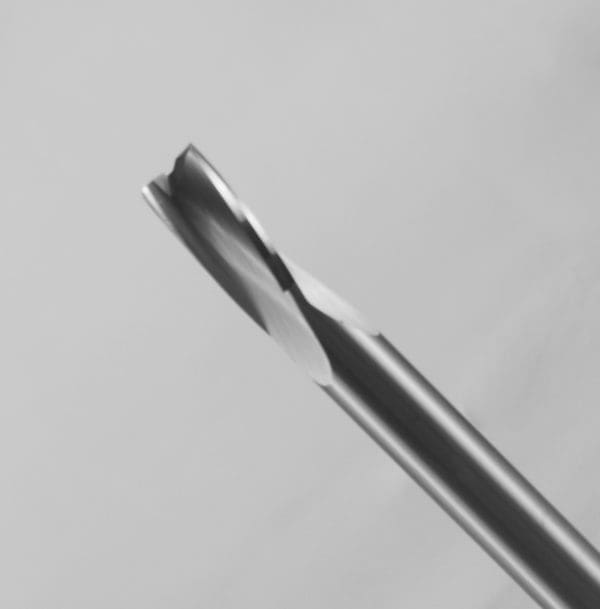 3-flute low helix upcut solid carbide router bit for cutting solid surface materials like Corian with smooth finish for CNC machining