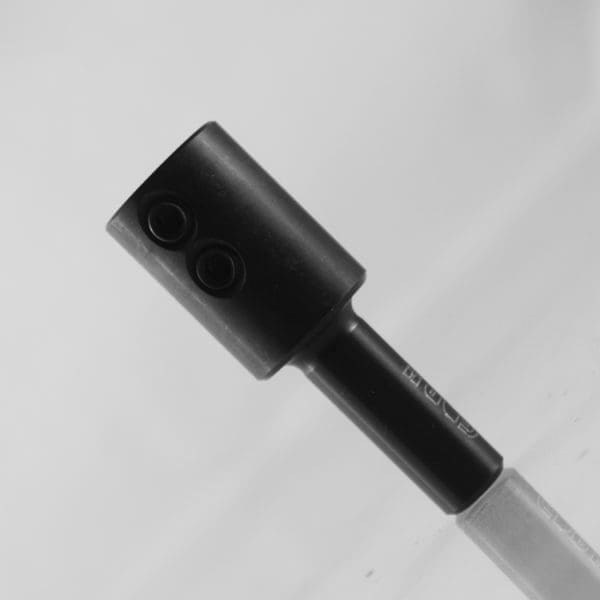 Drill adapter 10mm flat shank to cylindrical Series 6381 showing cylindrical collet mounting interface and set screw end for CNC applications