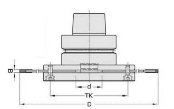 HSK-F 63 arbor adapter for blades up to 16 inch diameter with tempered flange assembly and countersunk screws for flush-bottom mount on CNC machining centers