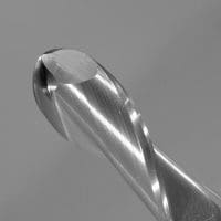 A close-up photograph of a silver metallic end mill or drill bit, featuring a polished spiral flute design and a rounded ball-nose tip, set against a neutral gray background.